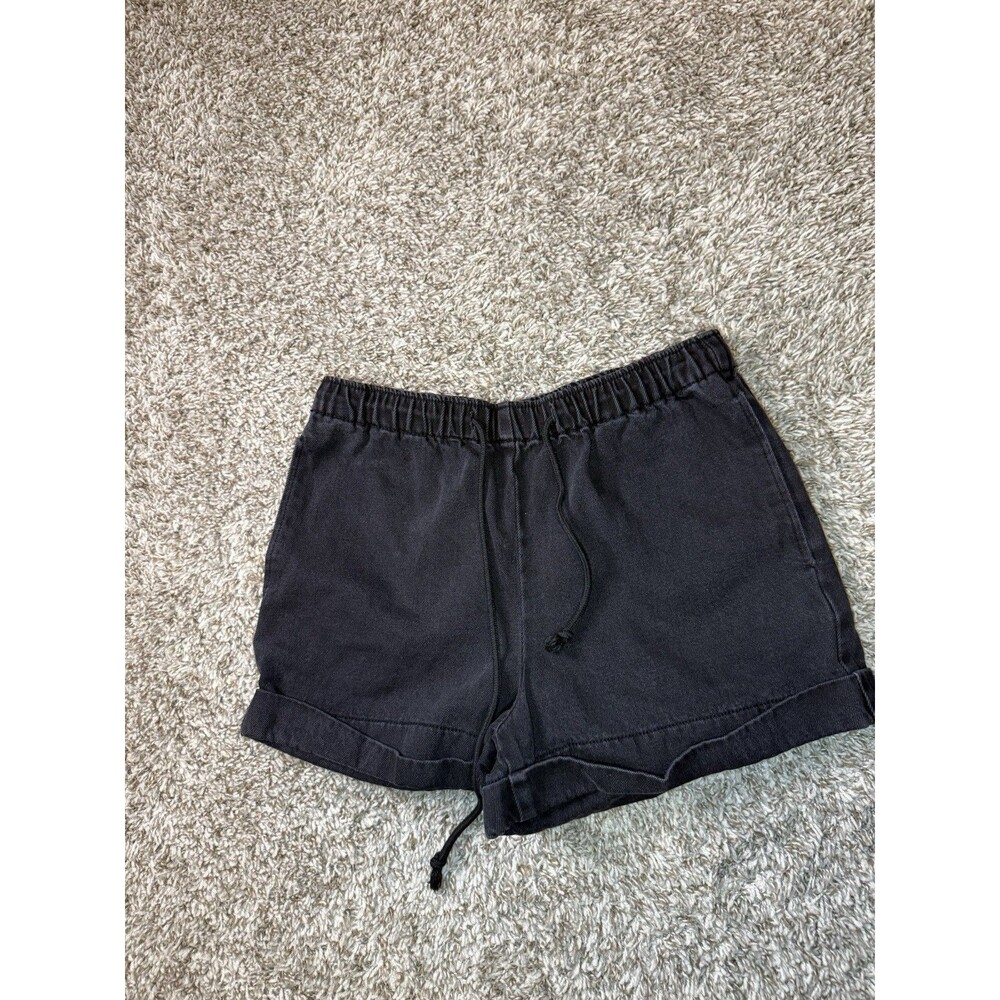 Forever 21 Denim Shorts High Waist Elastic Drawstring Frayed Hem Black S
